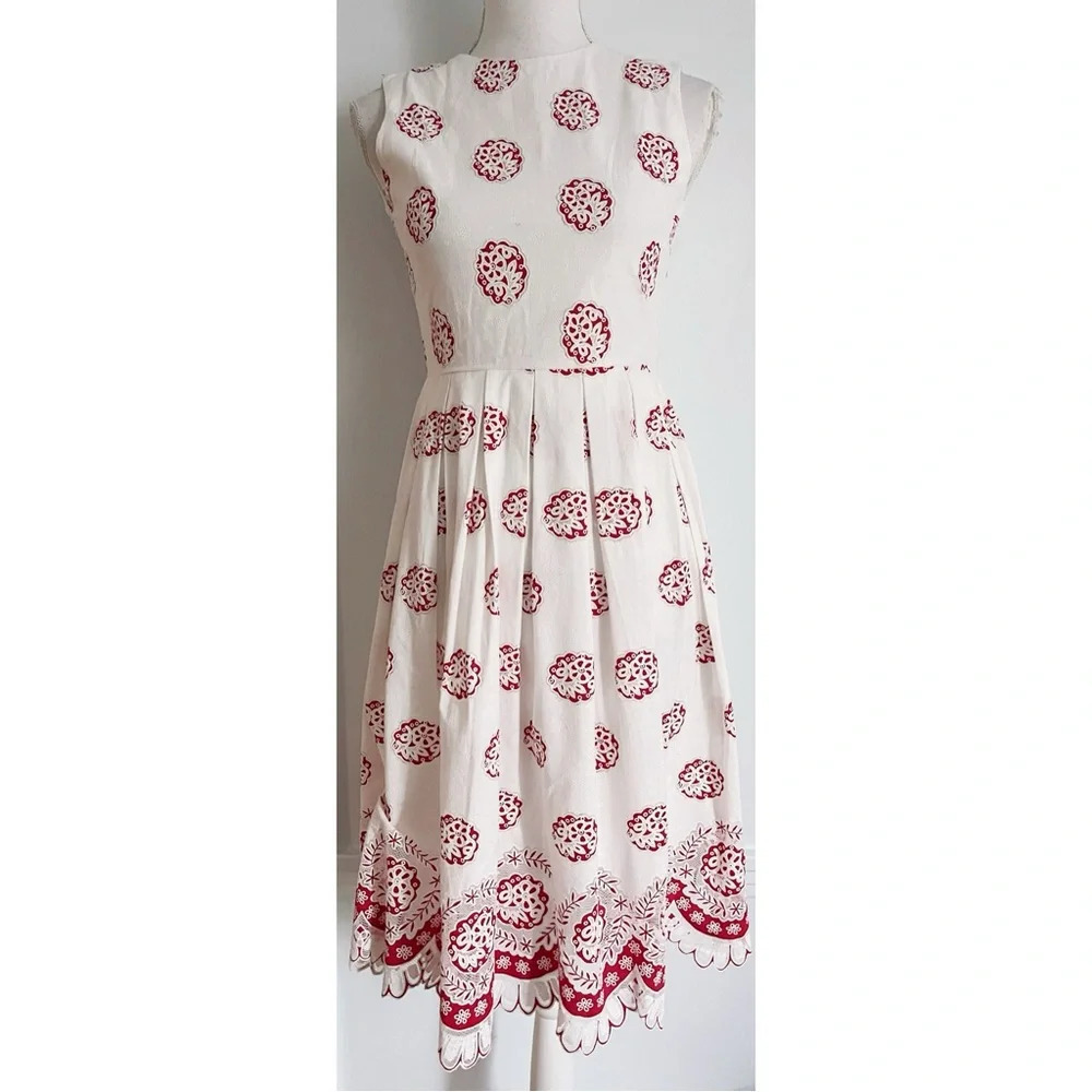 ASOS Petite • NWT Red Embroidered White Fit and Flare Dress